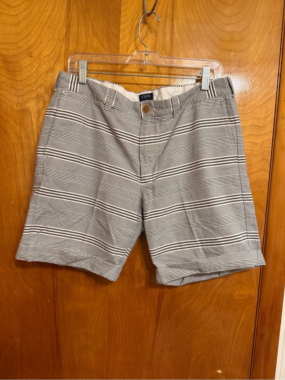 J. Crew Men's Gray and White Striped Flat Front Shorts
